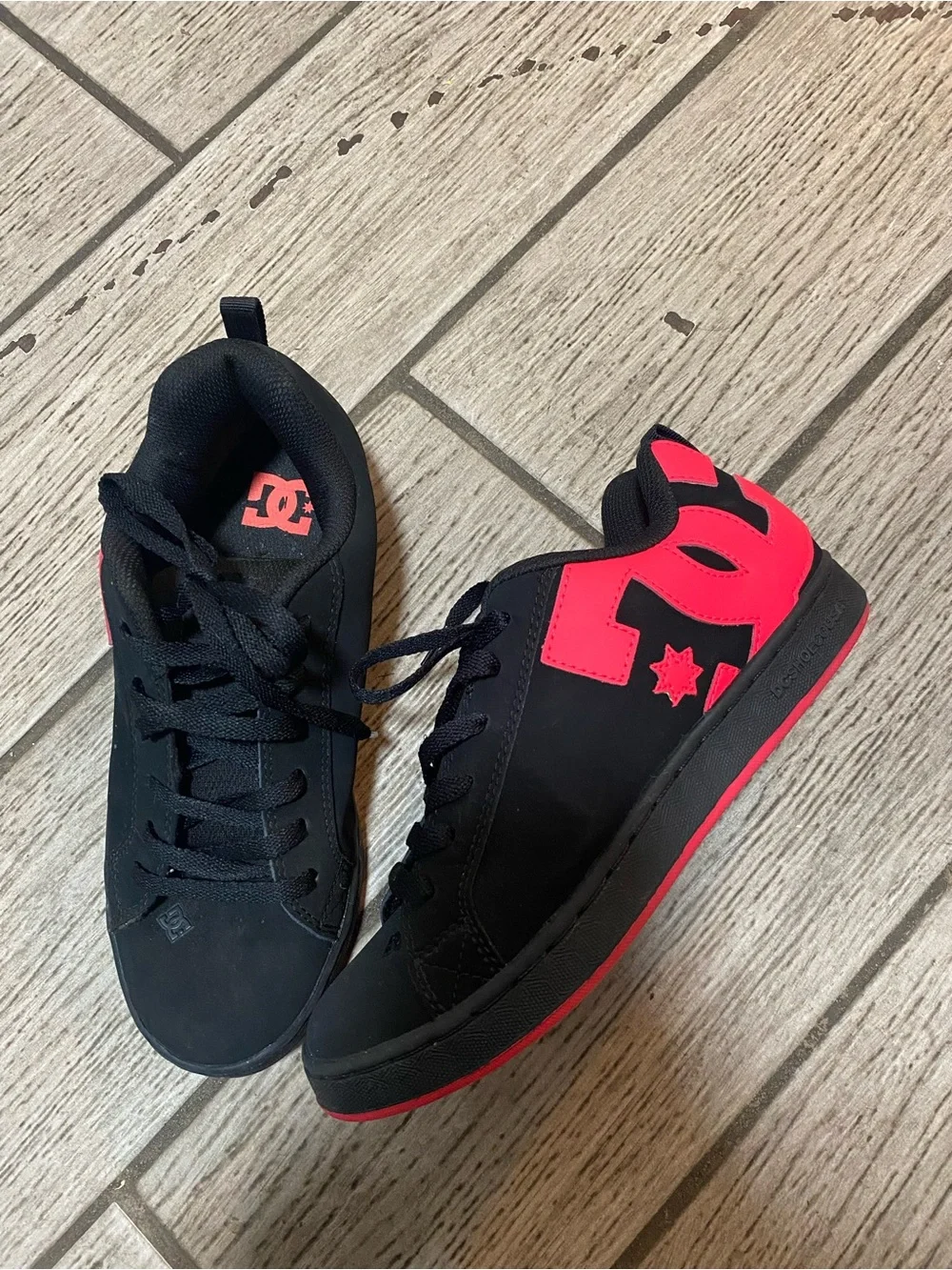 DC Black and Red Low-Top Skate Sneakers